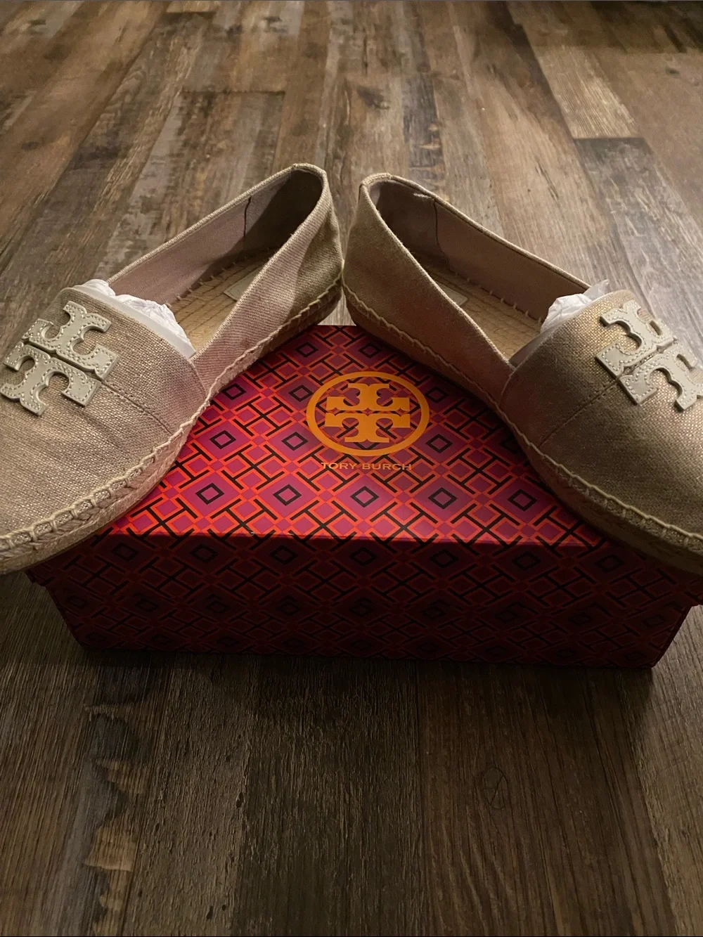 Tory Burch Beige Canvas Logo Espadrille Flats